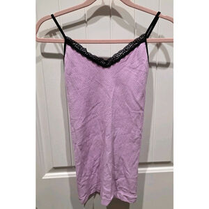 Free People Movement NWOT Textured Pink Tank Top Black Lace Accent Size XS/ S